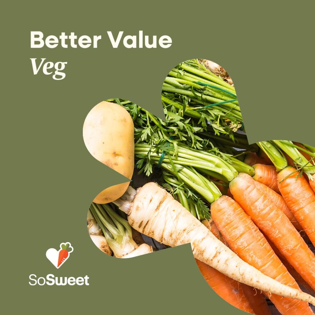 Fresh Southland-grown carrots, parsnips and potatoes representing better value vegetables for fundraising in New Zealand with So Sweet.
