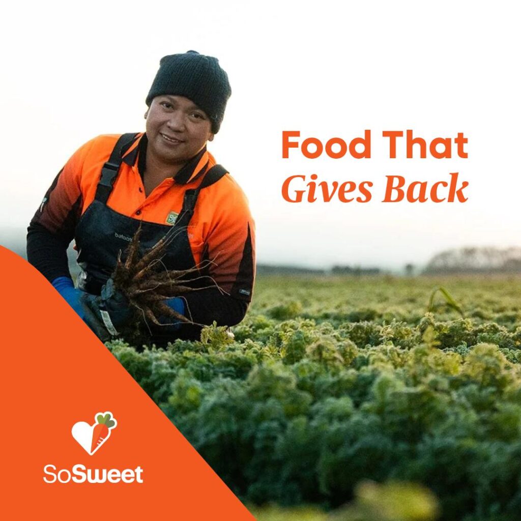 So Sweet growers harvesting carrots in the Southland frost, supporting fresh, local fundraising in New Zealand.