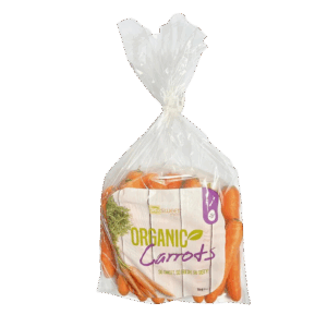 1kg bag of So Sweet organic carrots, pre-packed for freshness and convenience.