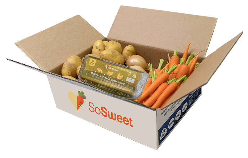 Organic veg box NZ with fresh vegetables and eggs