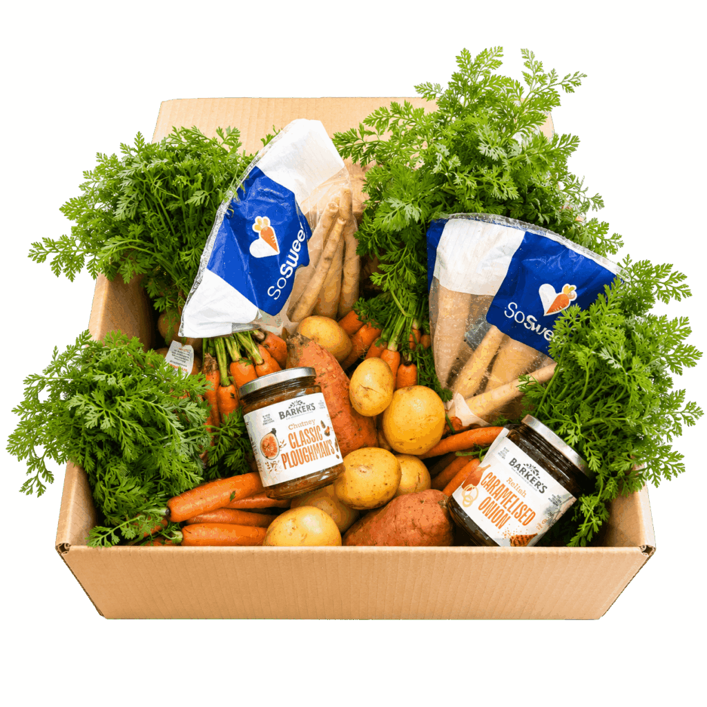 So Sweet Summer Box contents featuring fresh New Zealand vegetables and Barker's condiments for corporate Christmas gifting NZ