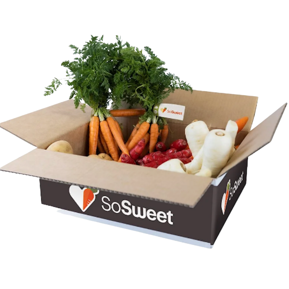 Nationwide fundraising boxes NZ filled with fresh Southland-grown vegetables including carrots, parsnips, onions and potatoes.