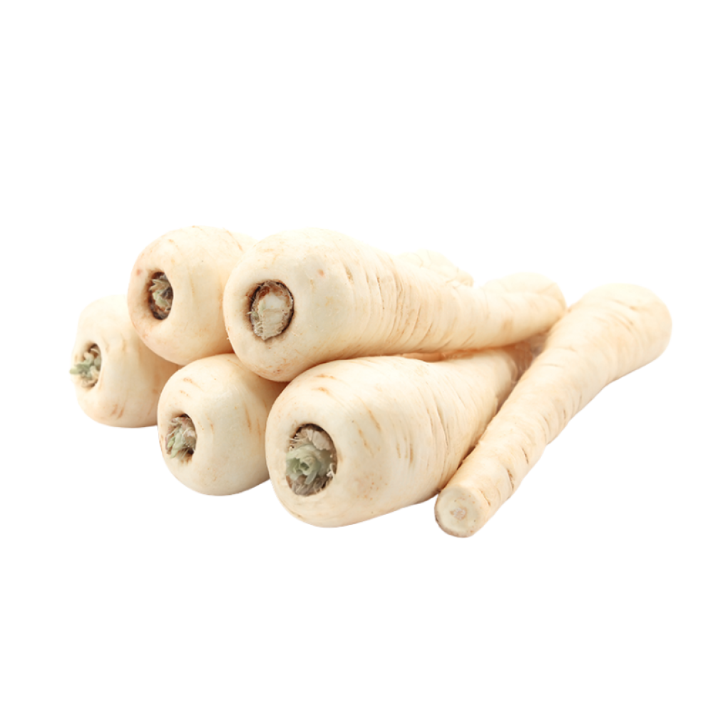 Fresh So Sweet parsnips stacked together, cut out on a transparent background.